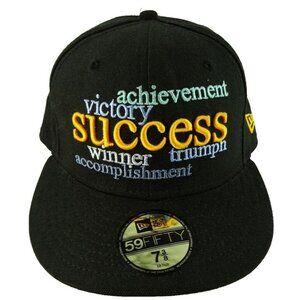 New Era 59FIFTY Black "Success" Motivational Quote Fitted Baseball Cap Hat 7 3/8